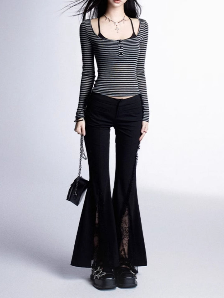 Y2K style Lace Patchwork Slight Flare Pants for Summer