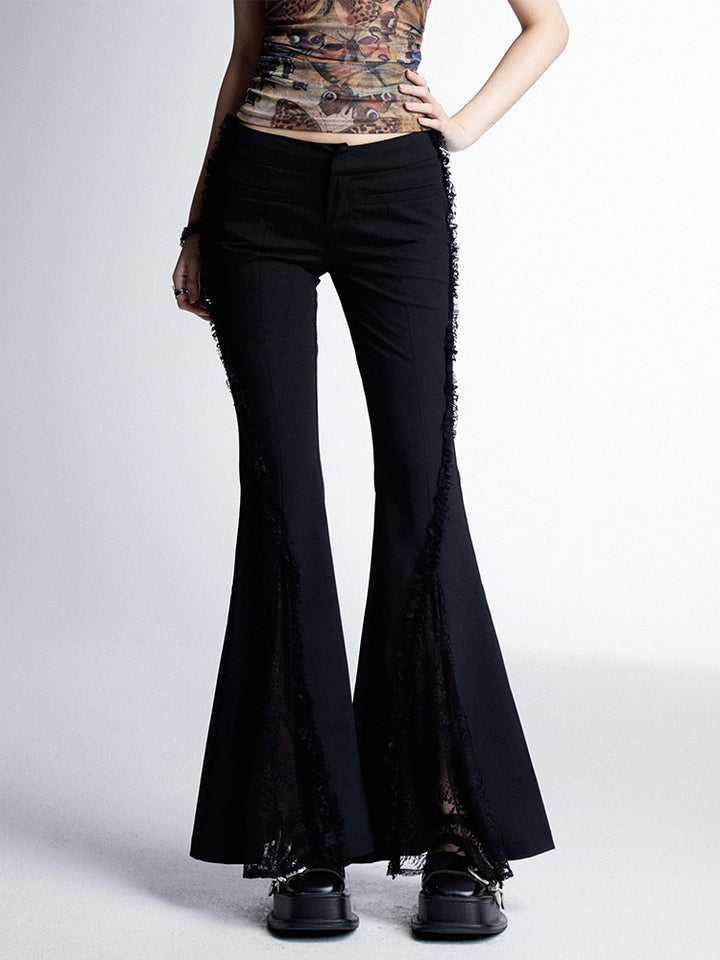 Y2K style Lace Patchwork Slight Flare Pants for Summer