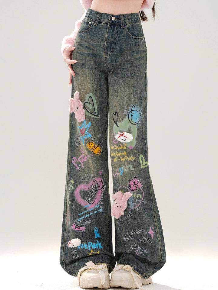 American-Style Graffiti Vintage Jeans