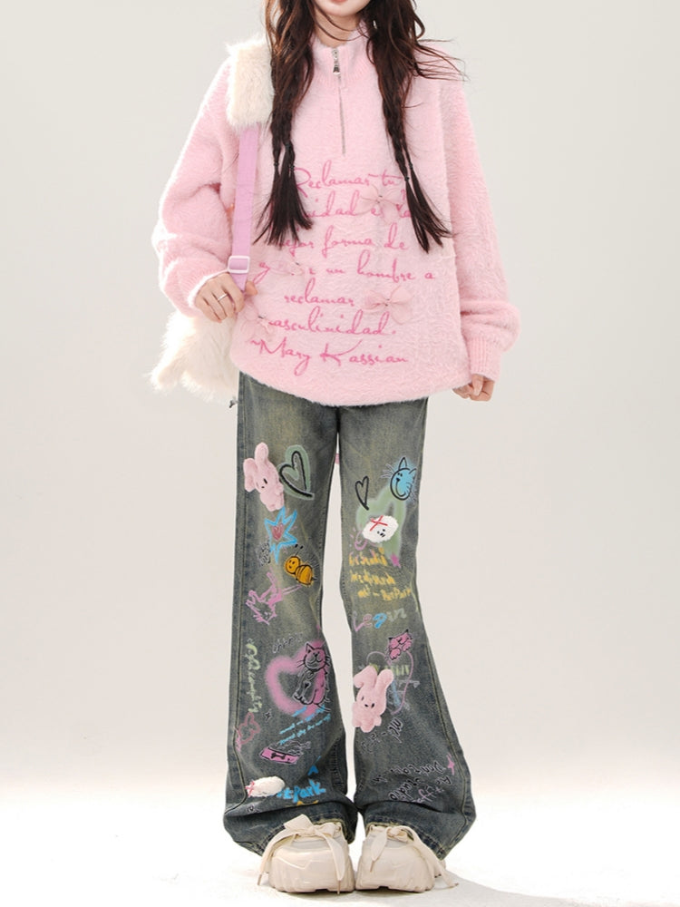 American-Style Graffiti Vintage Jeans
