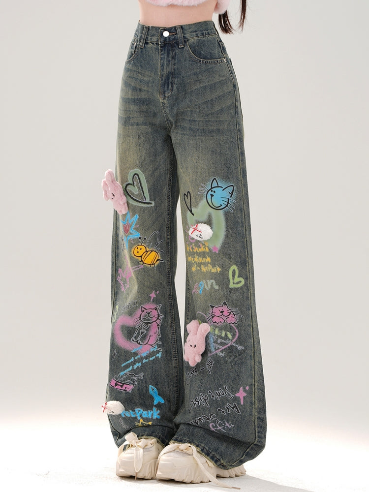 American-Style Graffiti Vintage Jeans