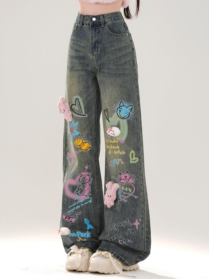 American-Style Graffiti Vintage Jeans