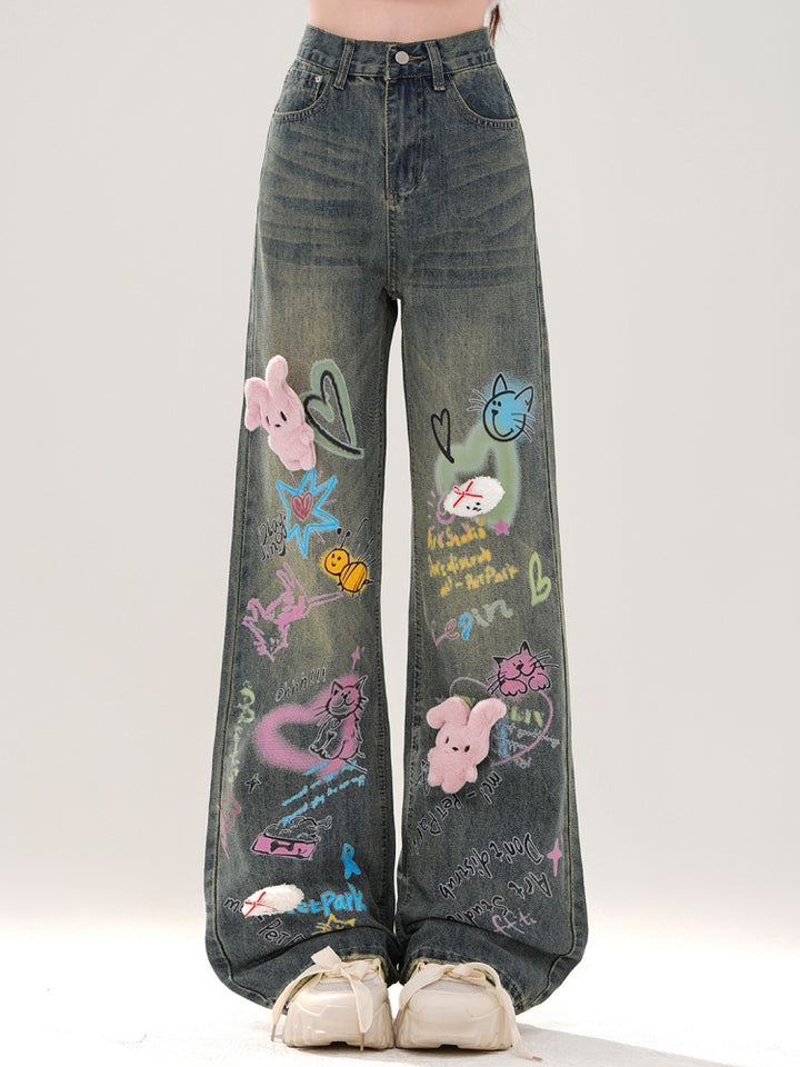 American-Style Graffiti Vintage Jeans