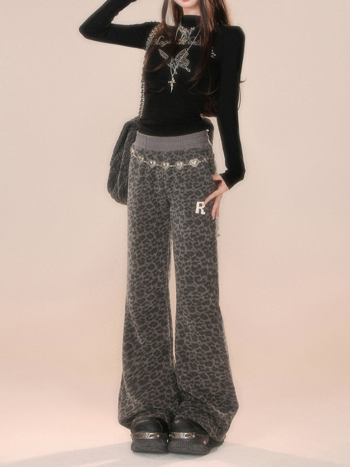American-Style Leopard Print Fall Winter Casual Pants
