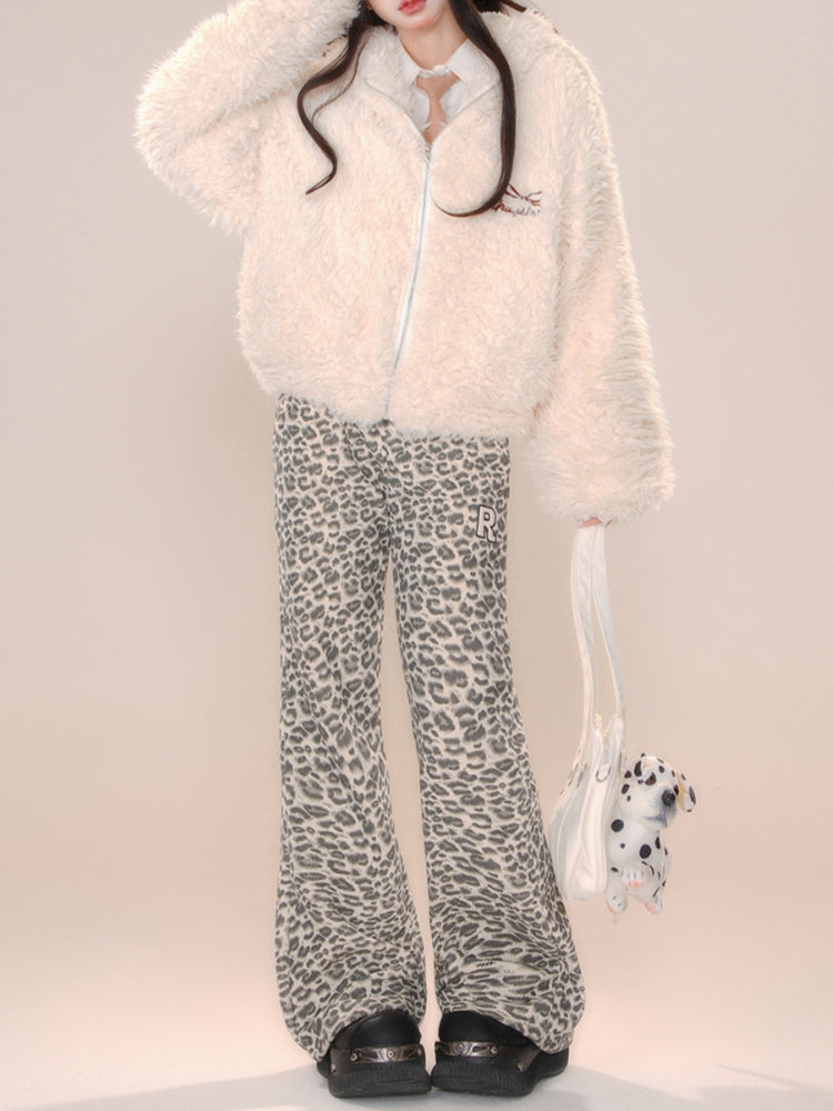 American-Style Leopard Print Fall Winter Casual Pants