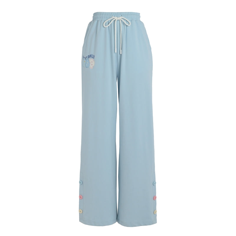 Cartoon Rabbit Print Blue Casual Pants