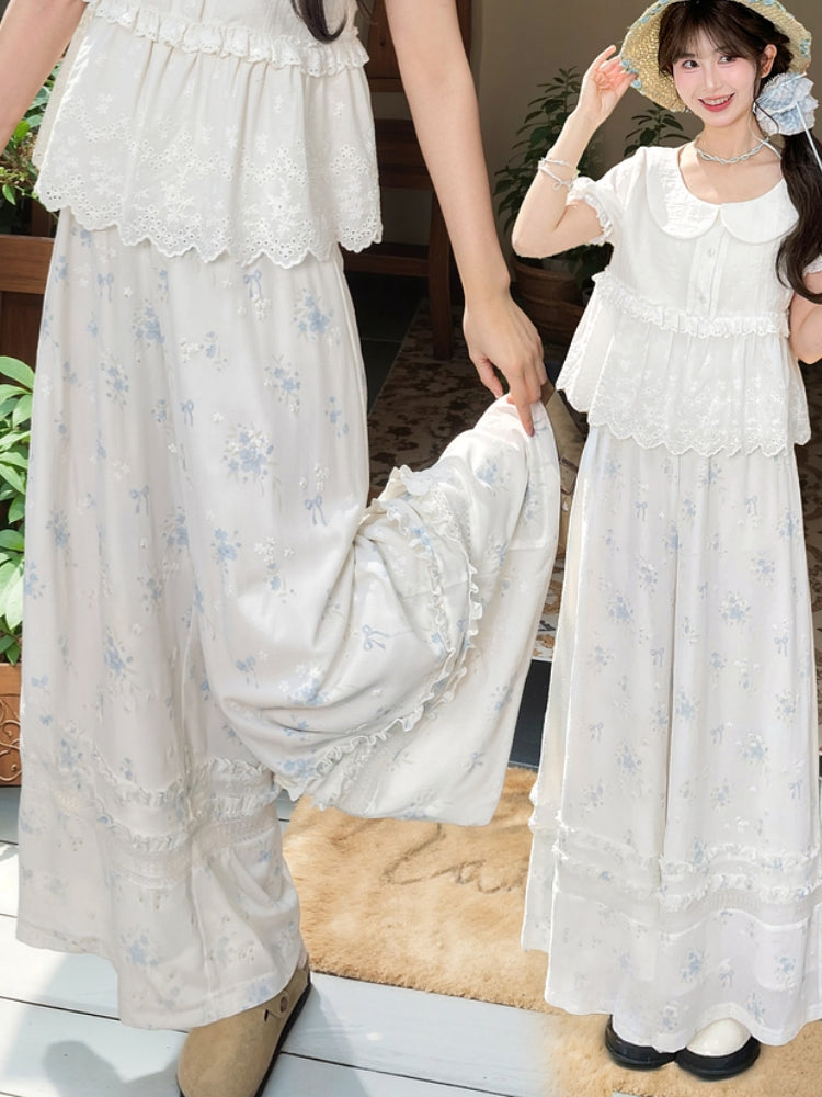 Floral Chiffon Loose Wide-Leg Pants for Summer