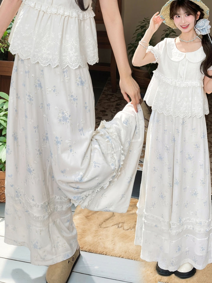 Floral Chiffon Loose Wide-Leg Pants for Summer