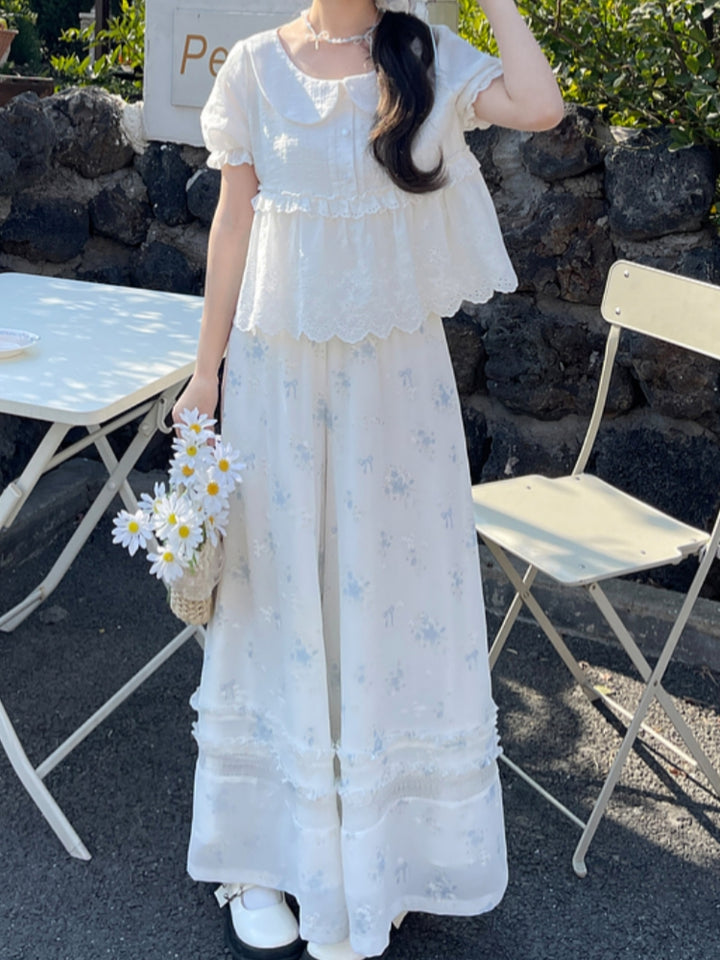 Floral Chiffon Loose Wide-Leg Pants for Summer