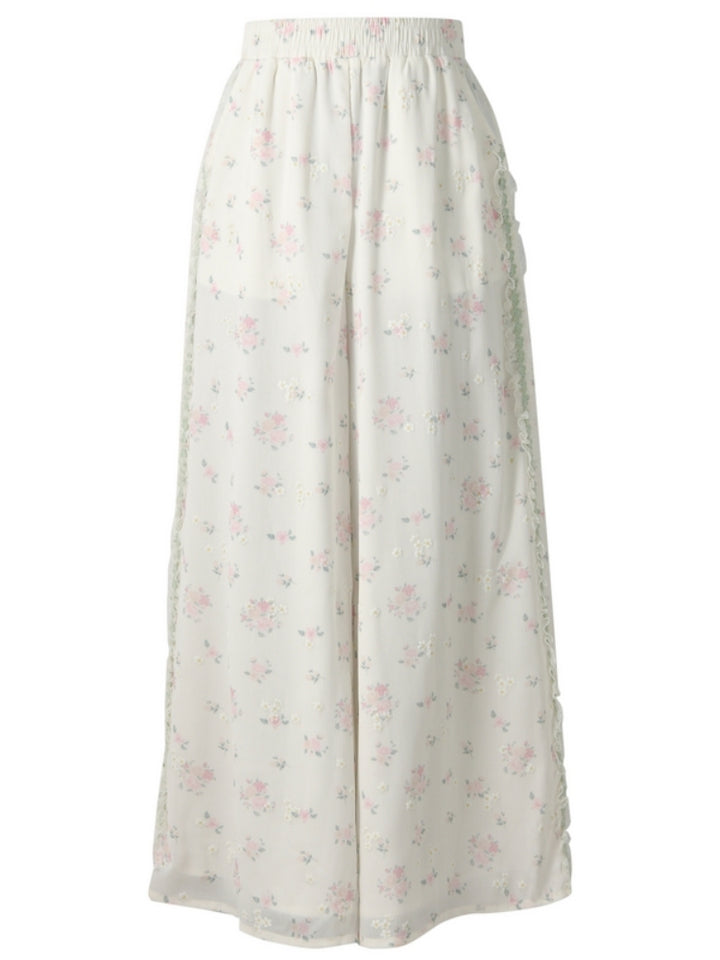 White Floral Summer Casual Pants