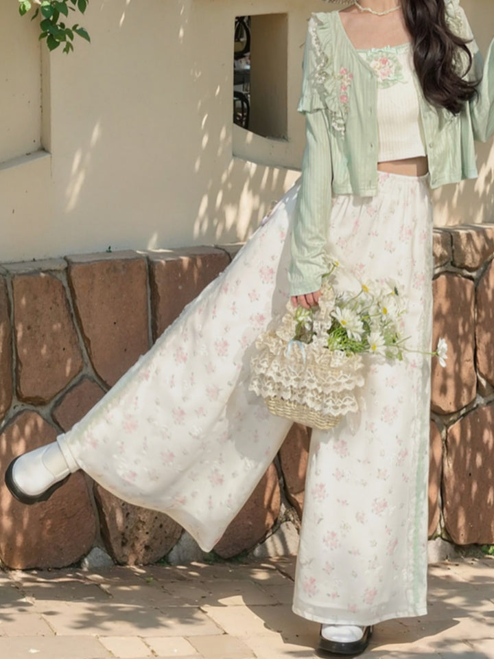 White Floral Summer Casual Pants