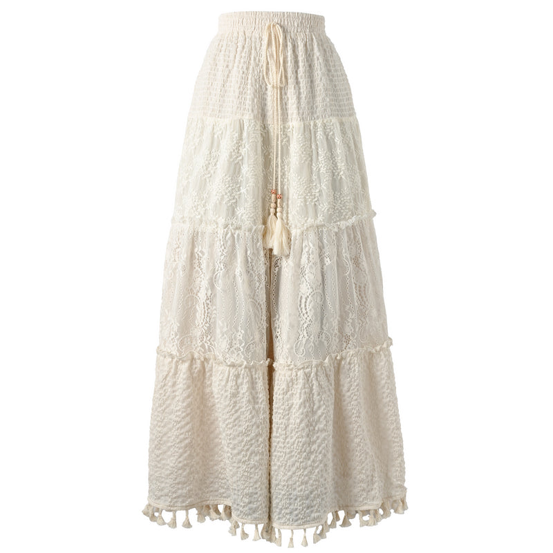 Lace Hollow White Loose Straight-Leg Wide-Leg Casual Pants