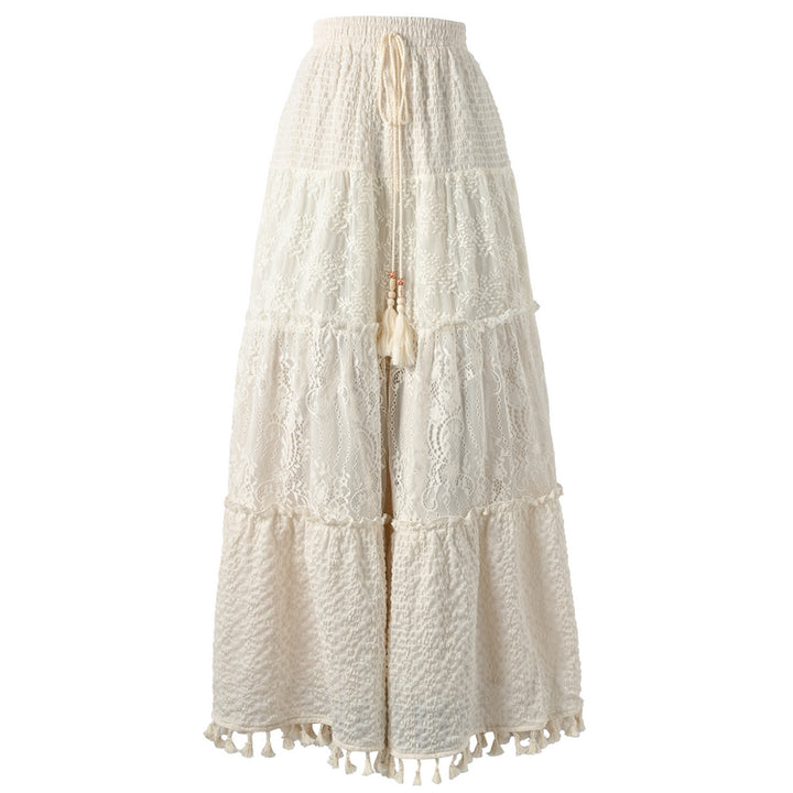 Lace Hollow White Loose Straight-Leg Wide-Leg Casual Pants