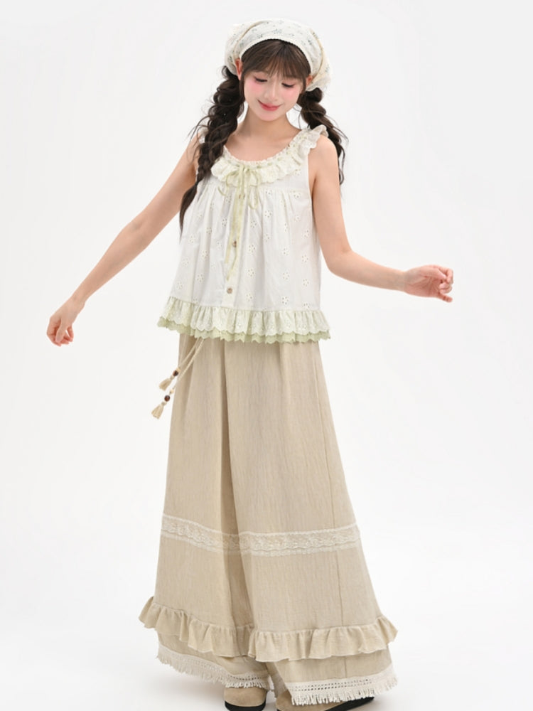 Tassel Lace Patchwork Loose Casual Pants