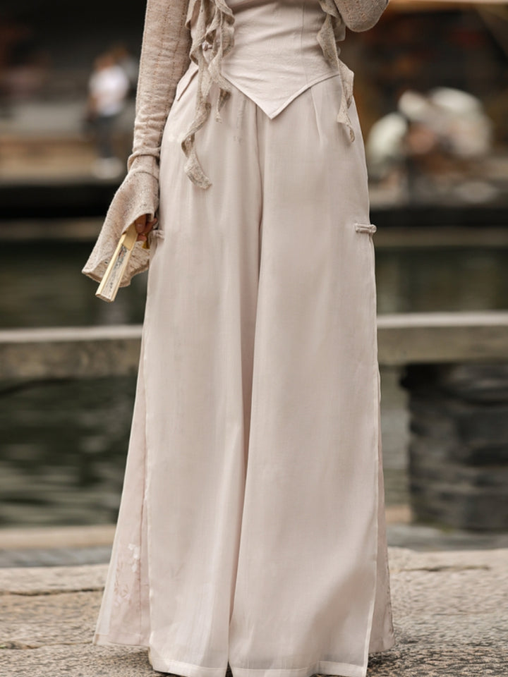 Chinese Zen-Inspired Flowing Wide-Leg Casual Pants