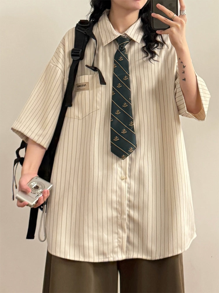 Japanese Vintage Preppy Style Striped Shirt
