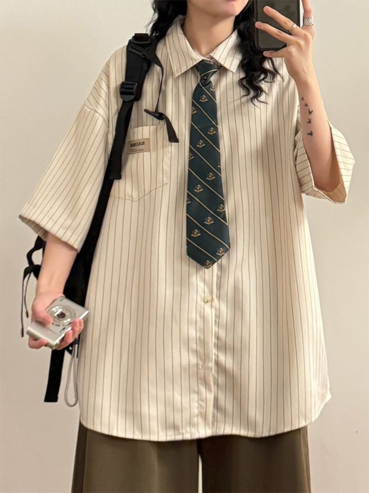 Japanese Vintage Preppy Style Striped Shirt