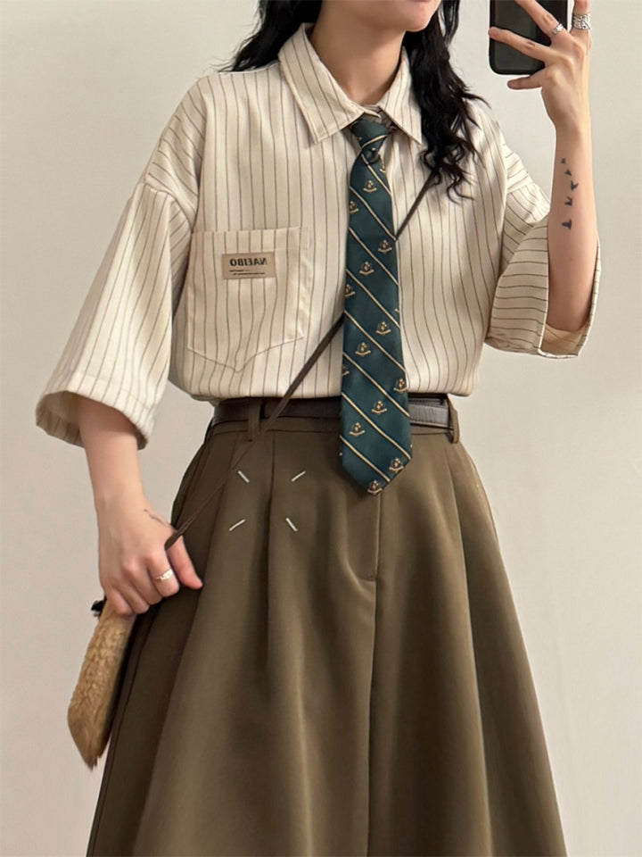 Japanese Vintage Preppy Style Striped Shirt