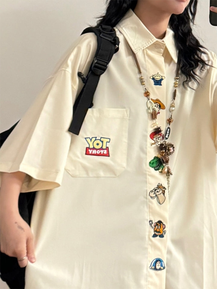 Summer Casual Fun Cartoon Embroidered Shirt