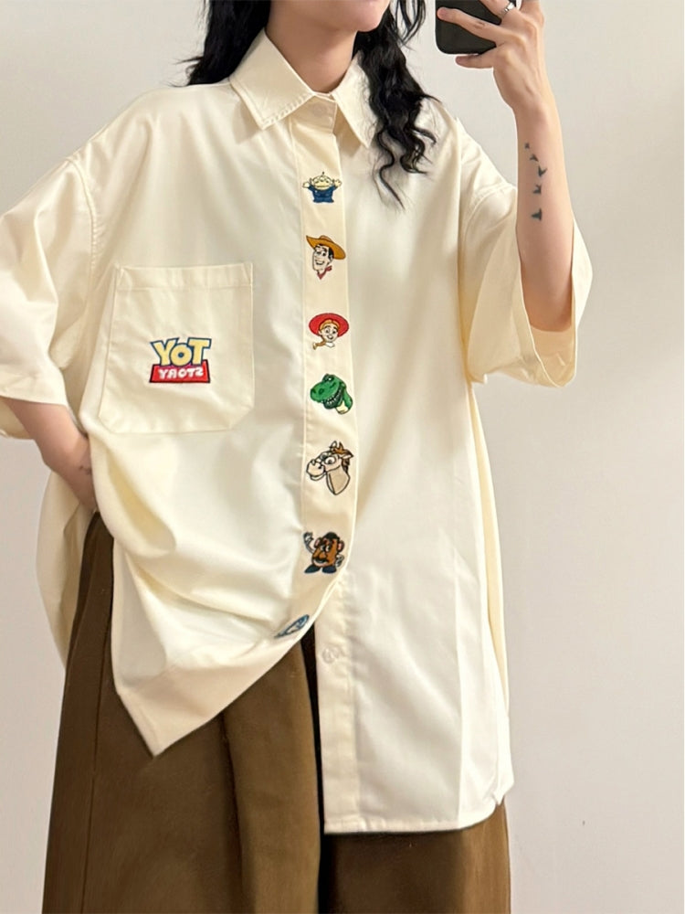 Summer Casual Fun Cartoon Embroidered Shirt
