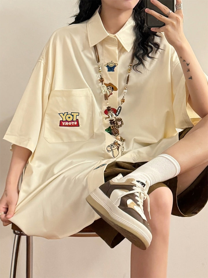 Summer Casual Fun Cartoon Embroidered Shirt