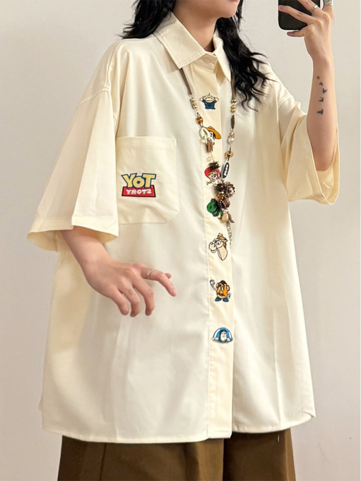 Summer Casual Fun Cartoon Embroidered Shirt