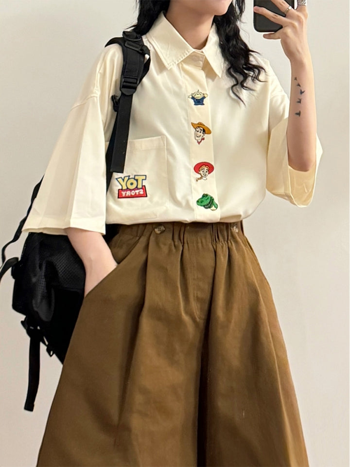 Summer Casual Fun Cartoon Embroidered Shirt