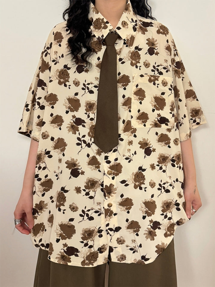 Summer Japanese Style Floral Print Shirt