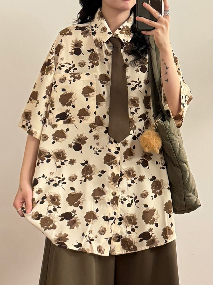 Summer Japanese Style Floral Print Shirt