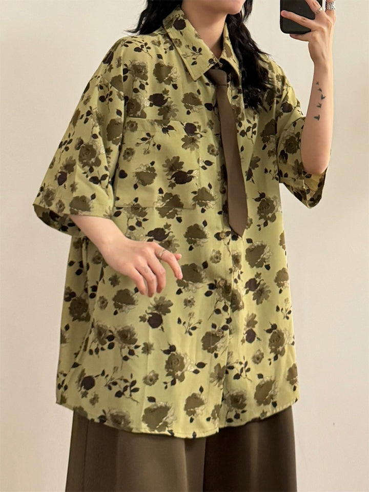 Summer Japanese Style Floral Print Shirt