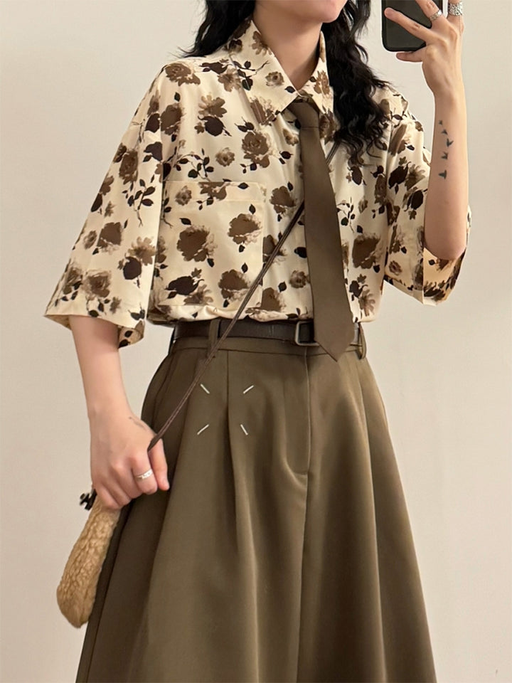 Summer Japanese Style Floral Print Shirt