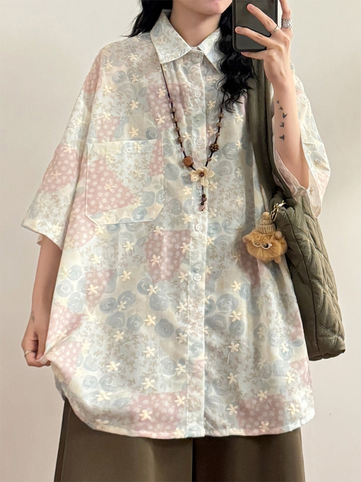 Summer Loose Artistic Casual Puff Print Shirt