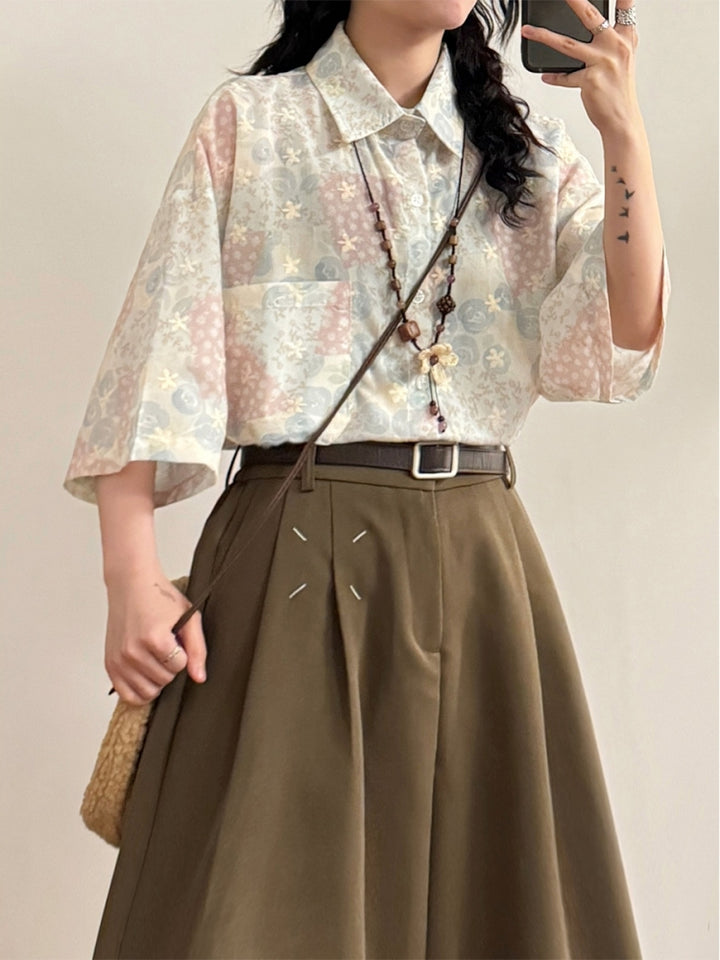 Summer Loose Artistic Casual Puff Print Shirt