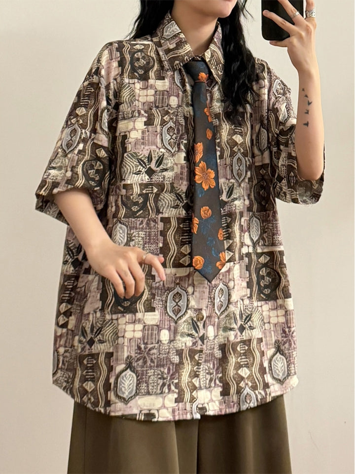 Summer American Baroque Oil Painting Style Graffiti Print Shirt