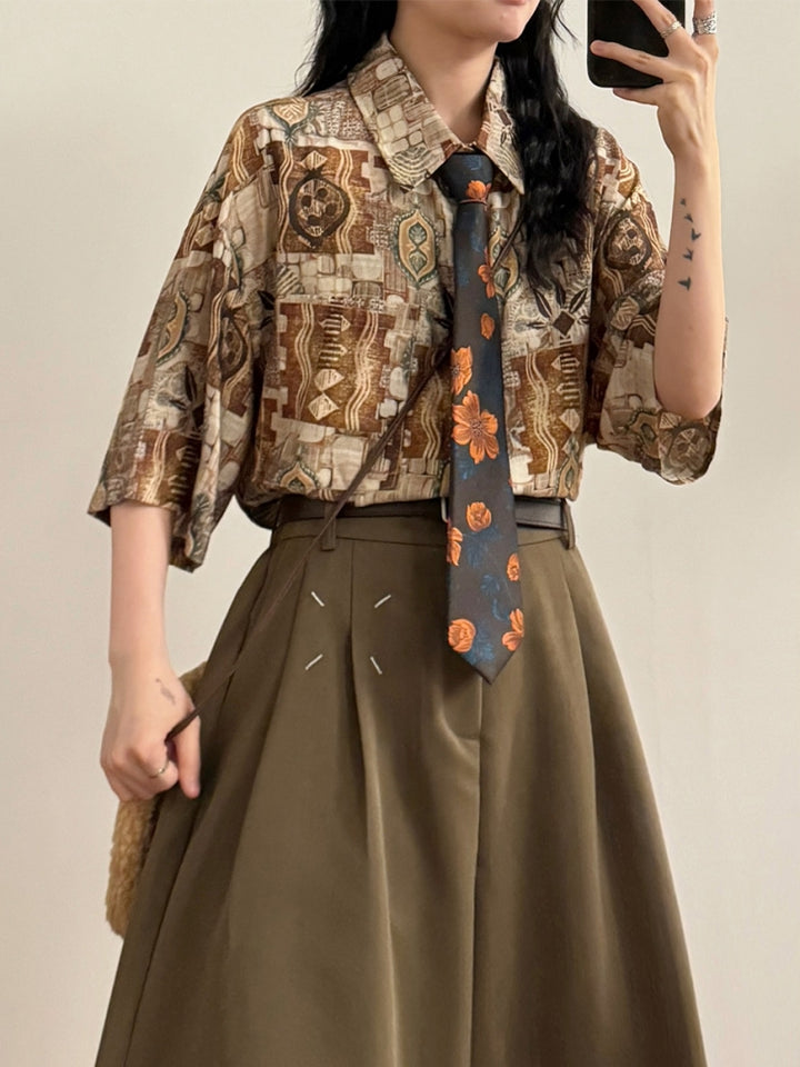 Summer American Baroque Oil Painting Style Graffiti Print Shirt