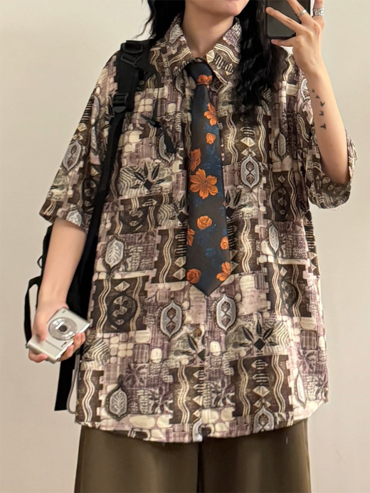Summer American Baroque Oil Painting Style Graffiti Print Shirt