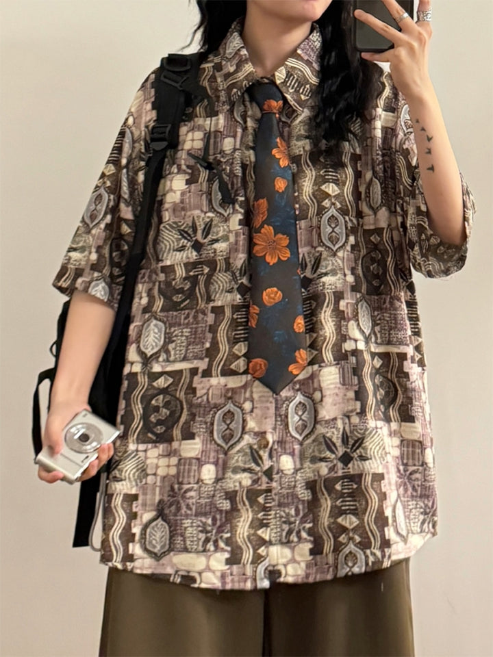 Summer American Baroque Oil Painting Style Graffiti Print Shirt