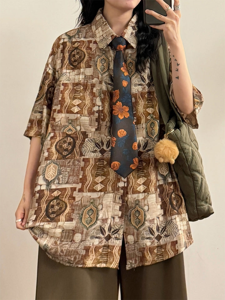 Summer American Baroque Oil Painting Style Graffiti Print Shirt