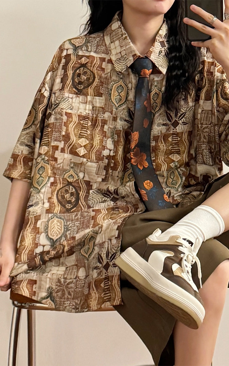 Summer American Baroque Oil Painting Style Graffiti Print Shirt