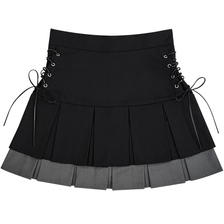 Double-Layer Colorblock Tie-Up Skirt