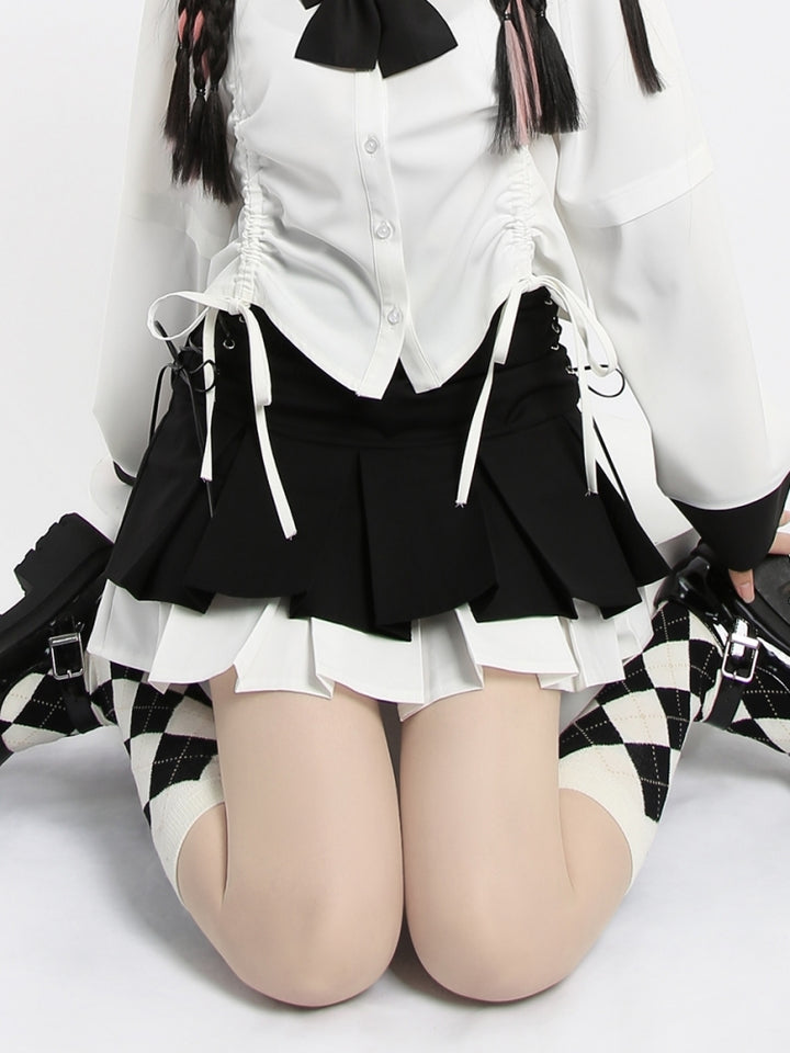 Double-Layer Colorblock Tie-Up Skirt