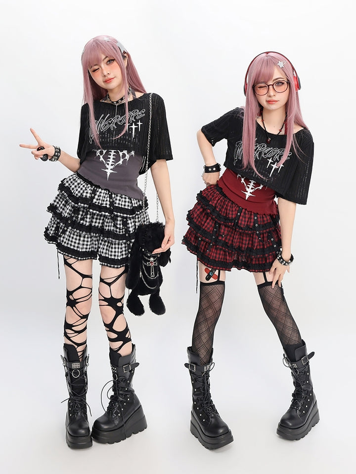 Y2K Light Subculture Cropped Mini Skirt
