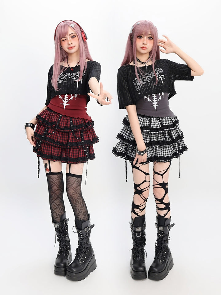 Y2K Light Subculture Cropped Mini Skirt