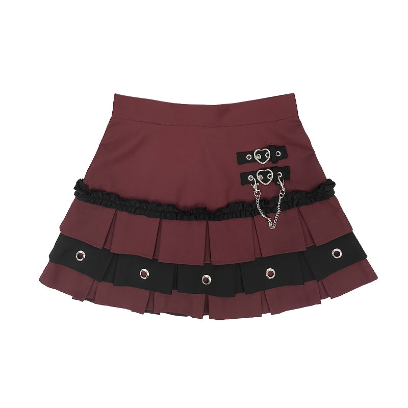 Gothic Punk Burgundy Pleated Skirt