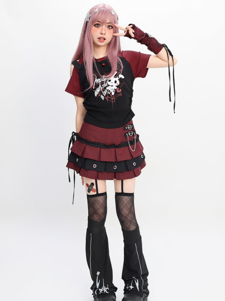 Gothic Punk Burgundy Pleated Skirt