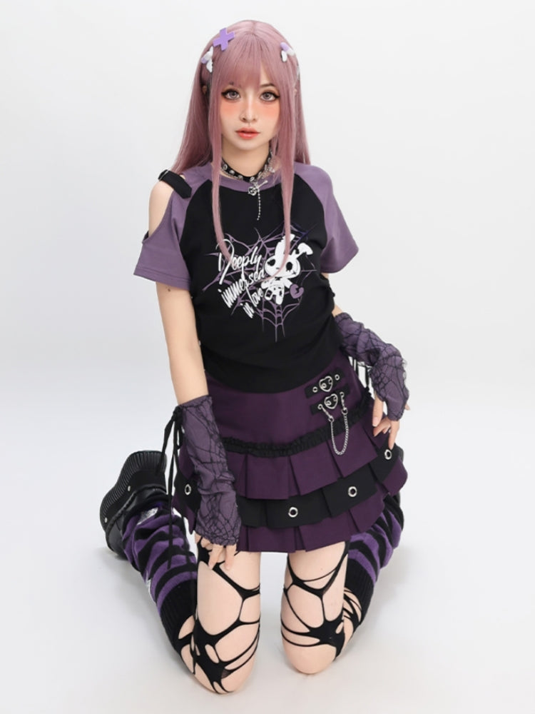 Gothic Punk Burgundy Pleated Skirt