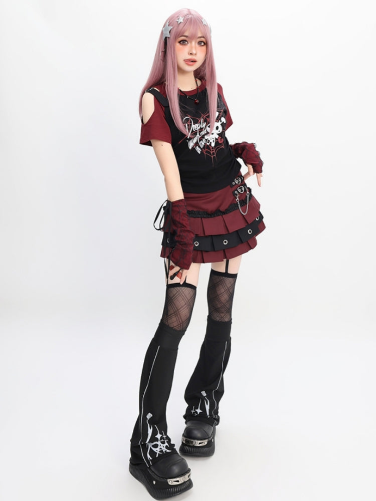 Gothic Punk Burgundy Pleated Skirt