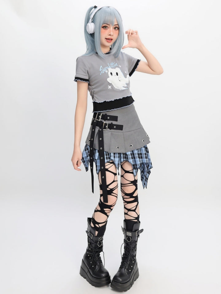 Edgy Style Asymmetrical Patchwork Mini Skirt