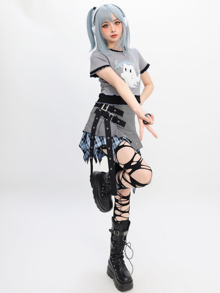 Edgy Style Asymmetrical Patchwork Mini Skirt