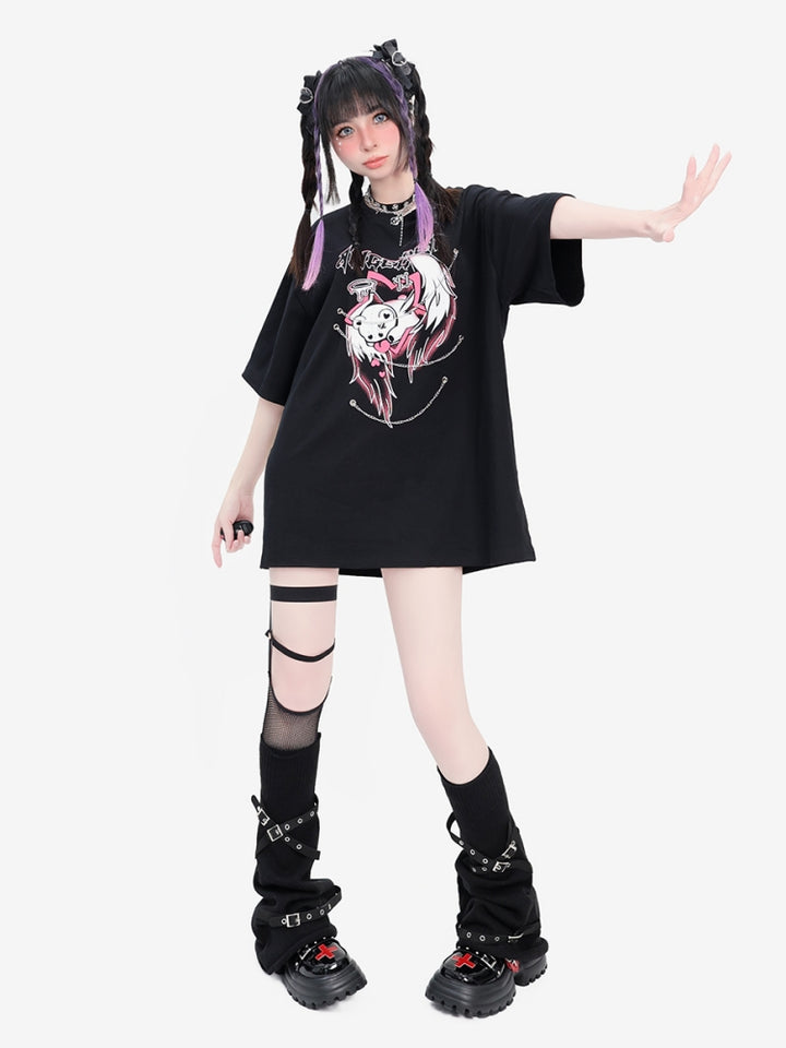 Y2K Punk Subculture Angel Cupid Graphic Chain Accents T-Shirt